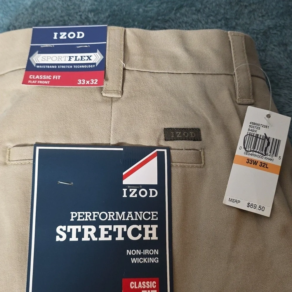Izod Beige Performance Stretch Pants - Picture 3 of 5